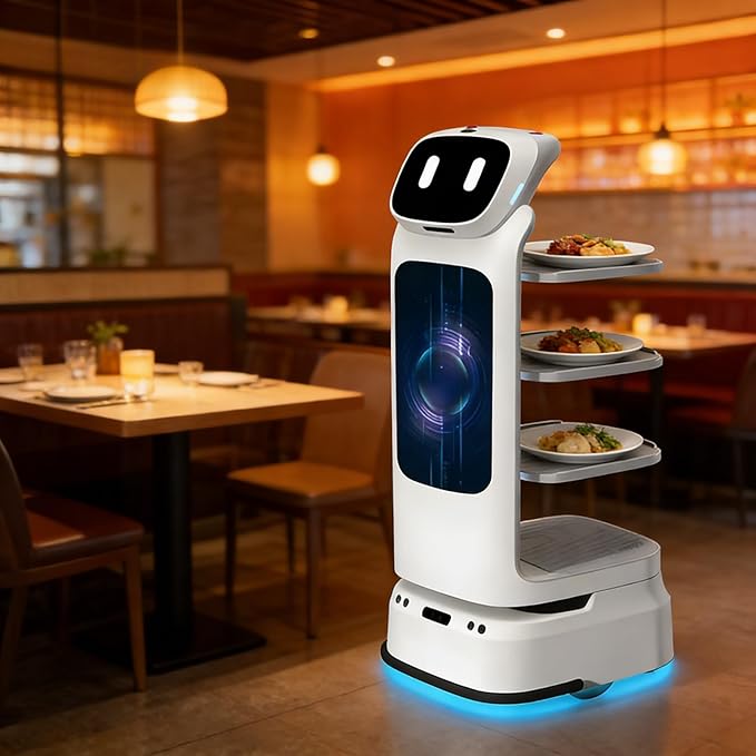 Autonomous Commercial Robot for Food Delivery in Restaurants & Cafes, Multi-Tray Smart Delivery Robot with Navigation & Obstacle Avoidance Technology for Efficient Service Operations