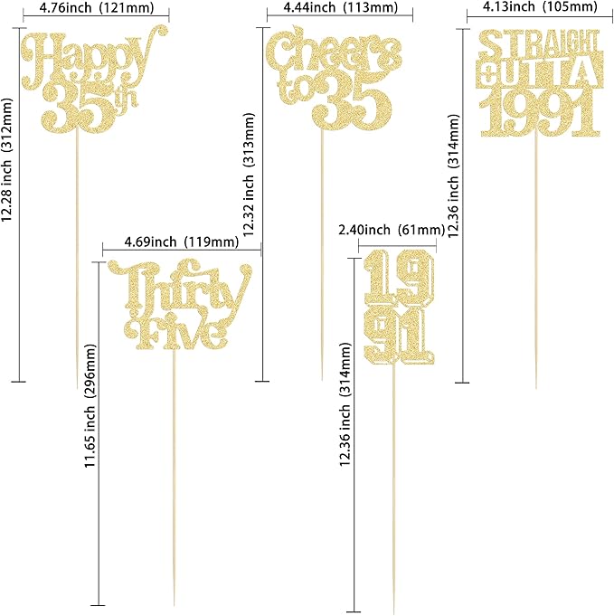 Gyufise 15Pcs Happy 35th Birthday Centerpiece Sticks Thirty Five Straight Outta 1991 Table Flower Centerpieces Sticks Cheers to 35 Decorations for 35th Birthday Party Supplies Gold