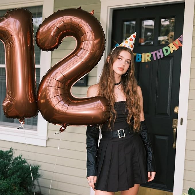 40 Inch Dark Brown Balloon Number 12,Chocolate Jumbo Mylar Foil Helium Balloon for 12th Digital Balloons for Birthday Party,Wedding Anniversary Party Decorations