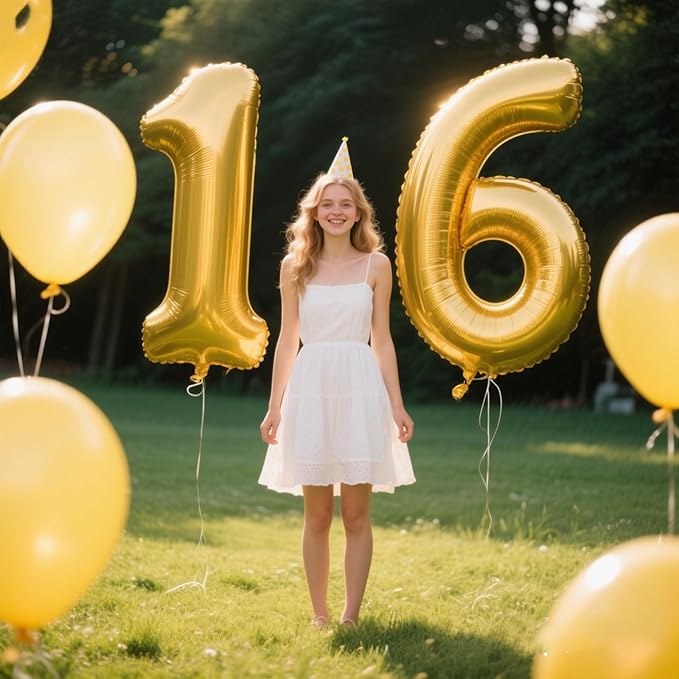 40 Inch Gold Balloon Number 6 Balloon,6 Foil Mylar Helium Large Digital Balloon Gold Birthday Numbers Jumbo Balloons 16th or 61st Anniversary Party Decorations Supplies