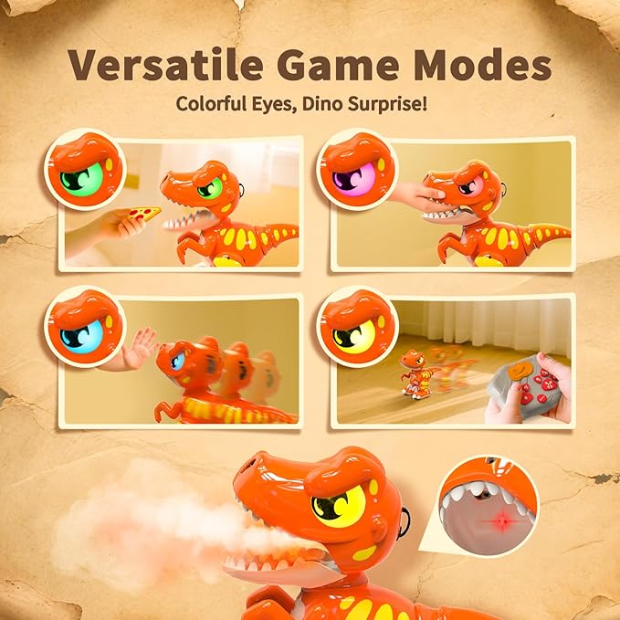 P&C Remote Control Dinosaur Toys for Kids Rechargeable Gesture Sensing Robot Velociraptor Toy with Spraying,Sound Effects,Dancing,2.4Ghz RC Dino for Boy&Girl 3-12 STEM Gifts for Kid (Orange)