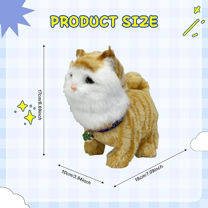 Electronic Walking Cat Toy, Robotic Pet, Vivid, Realistic, with Moving Tail, and, for Children, Yellow