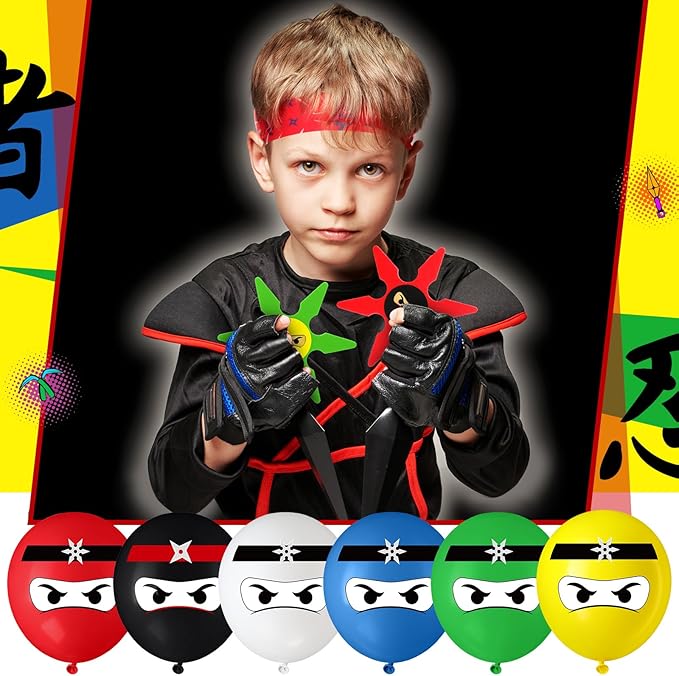 24 Pcs 6 Color 12" Ninja Balloons Kids Ninja Birthday Party Supplies Colorful Balloons Bulk Party Decorations