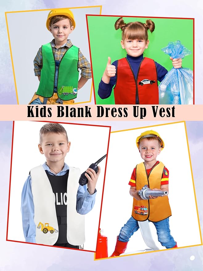 12 Pcs Kids Unfinished Dress Up Vest Children Blank DIY Career Role Play Vest Cosplay Costume Bulk for Boys Girls Halloween Pretend Play Paint Party,6 Colors