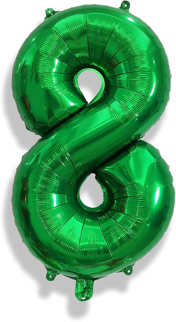 40 Inch Emerald Green Number 8 Balloons, Large Foil 8th Birthday Balloon Decorations for Girls, Dark Green Self Inflating Happy Birthday Party Jungle Anniversary Celebration Boys Kids Decor Supplies