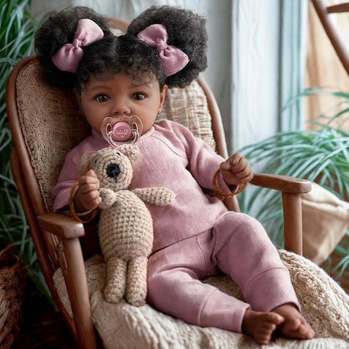 BABESIDE Lifelike Reborn Baby Dolls Black Girl- 20 Inch Soft Body Realistic-Newborn Handmade Real Life Baby Dolls with Clothes and Toy Gift for Kids Age 3+
