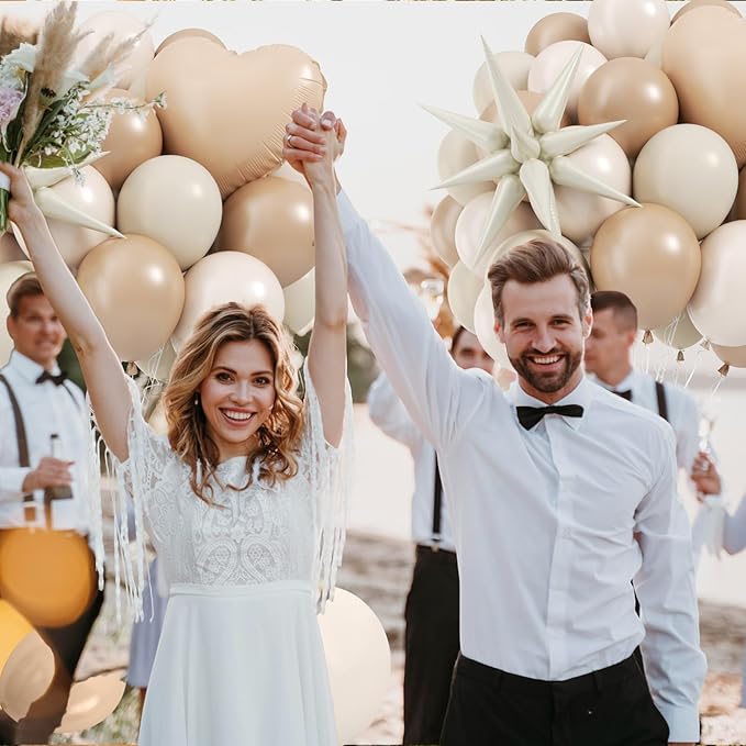 Netural Balloons, 12Inch Double Stuffed Beige Cream Tan Balloons Blush White Sand Boho Balloon with Star Balloon for Netural Gender Reveal Bridal Birthday Wedding Party Decorations