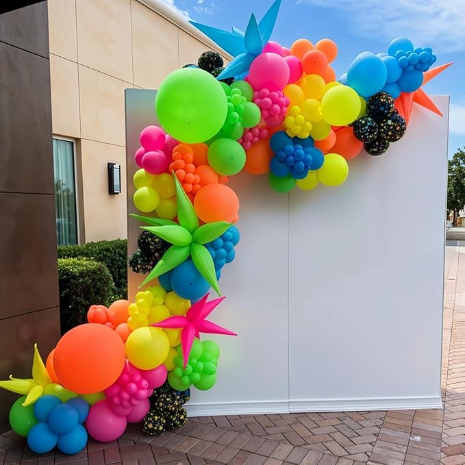 Neon Balloons, 12 Inch Yellow Orange Hot Pink Dark Blue Purple Lime Green Neon Star-Shaped Rainbow Balloons for Boy Girl Clorful Birthday Bright Party Decoration Baby Shower Summer Pool Tropical Decor