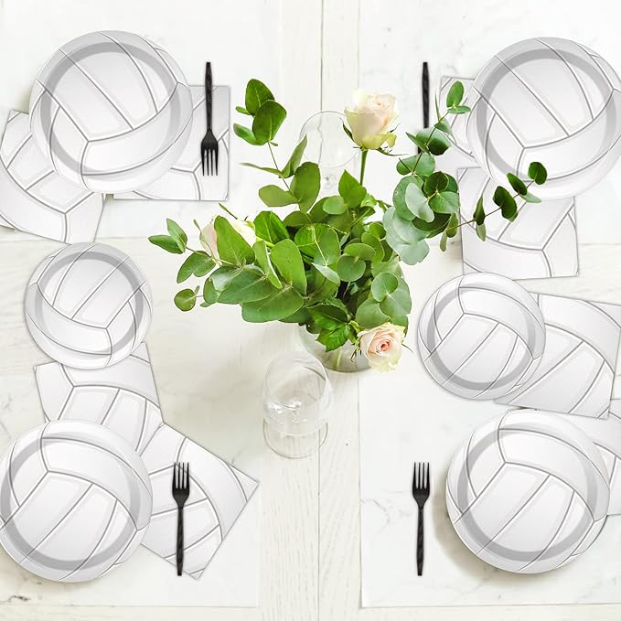 96pcs Volleyball Birthday Party Supplies Sports Paper Plates Napkins Set Disposable Tableware Kit Sports Theme Party Baby Shower Decorations Favors for Boy, Serve 24