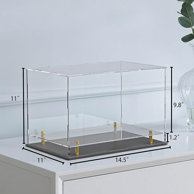 Acrylic Display Case with Floating Shelf & Thick Base – UV-Protected Collectible Showcase for Souvenirs, Figurines, and Memorabilia (14.5" Lx11 Wx11 H)