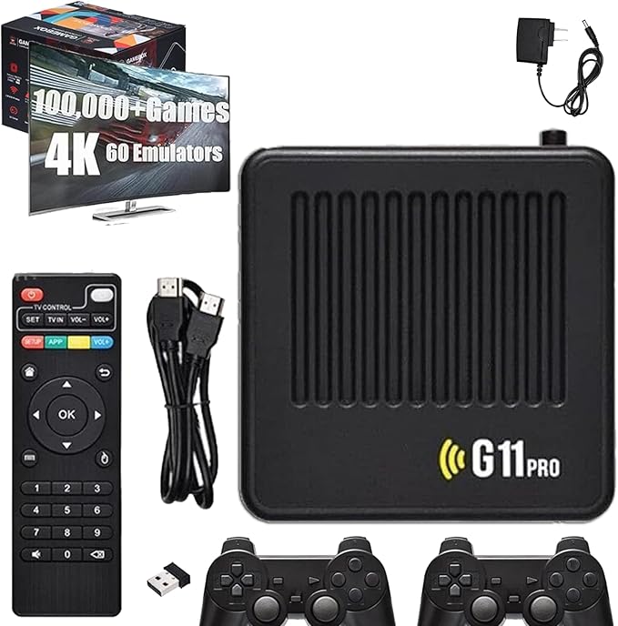All8bit, All 8 Bit G11 Pro, All 8 Bit Console G11 Pro, 100,000 Games, [4K + 256GB] with 2.4G Wireless Dual Controllers, Portable Plug, Play Gaming Console (256GB)