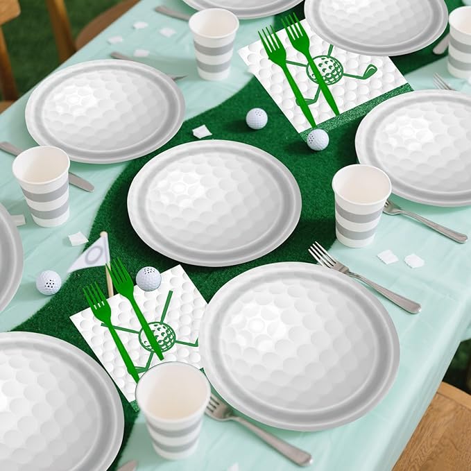 96 Pcs Golf Plates and Napkins Party Supplies, Golf Ball Birthday Paper Plates Napkins and Forks Disposable Tableware Set for Sports Theme Party Decorations Serves 24 (Golf)