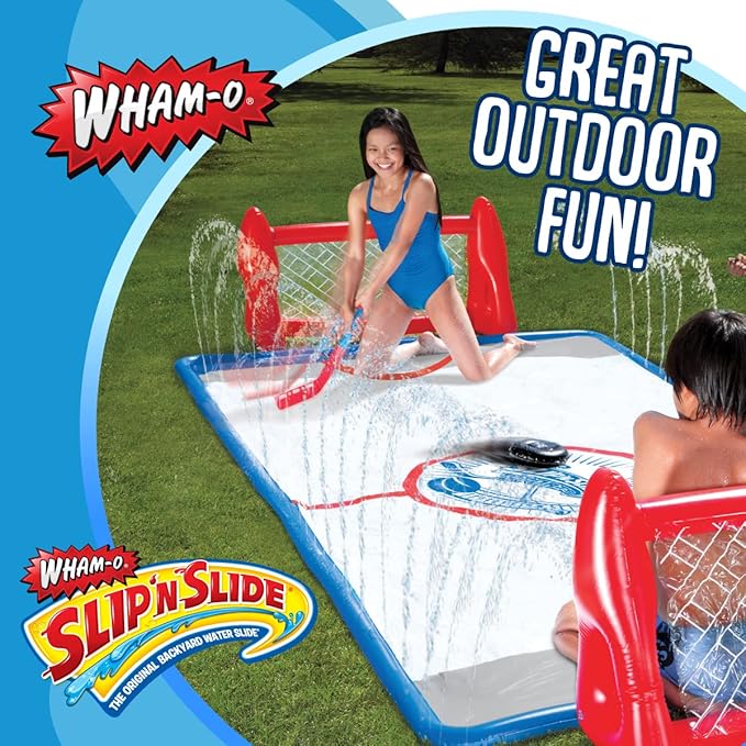 Wham-O Slip N Slide Water Knee Hockey Goals Set for Lawn Backyard Includes 2 Inflatable Hockey Goals 2 Hockey Sticks 1 Inflatable Puck