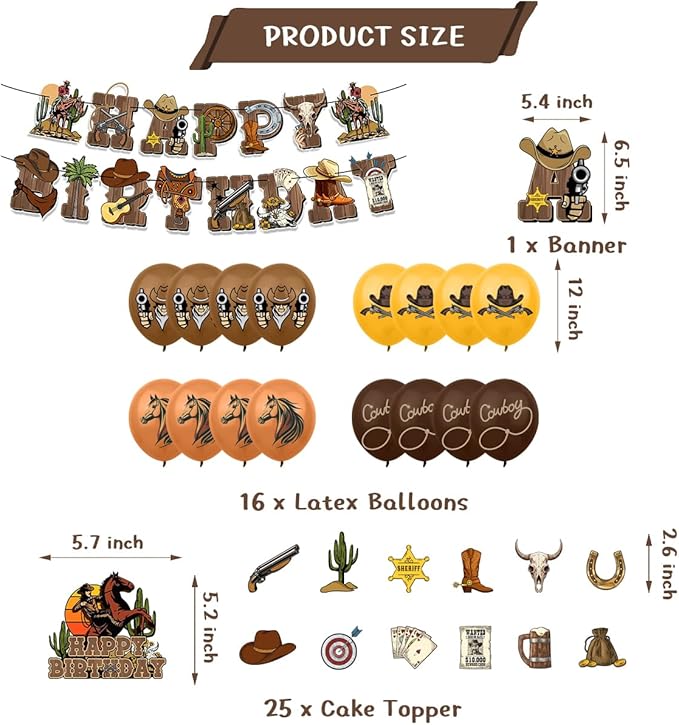 Western Cowboy Party Decorations, Cowboy Party Banner Balloon Cake Toppers for Boys and Girls Favorite Cowboy Theme Party Supplies