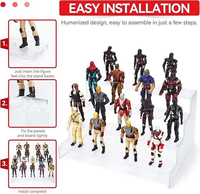 SIXPOINTS 3.75 inch Action Figure Riser Display Shelf With Peg ,4 Tier Toy Collectibles Organizer,Compatible with 1/18 Scale Vintage Star Wars /G.i Joe Figures toy