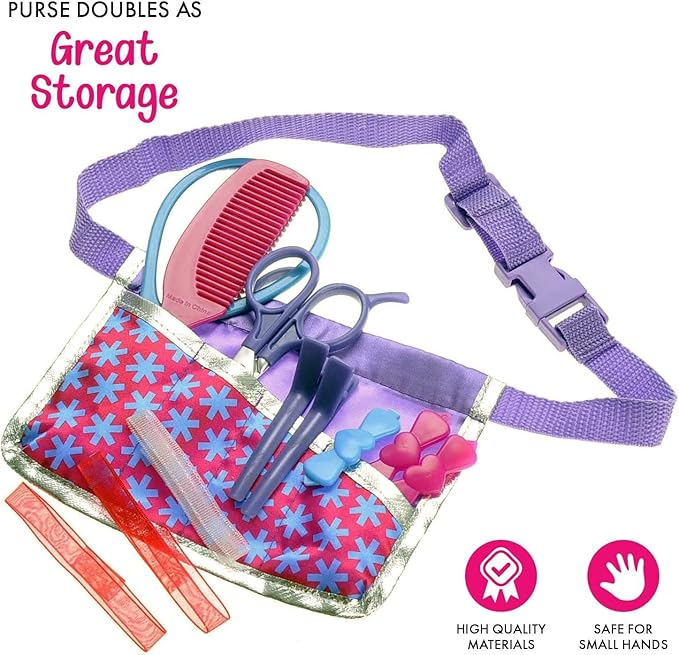 Beauty Hair Stylist Set - Boutique Beauty Salon Fashion Pretend Play Set for Girls with Toy Blow Dryer, Curler, Scissors, Comb, Mirror & Other Styling Tools