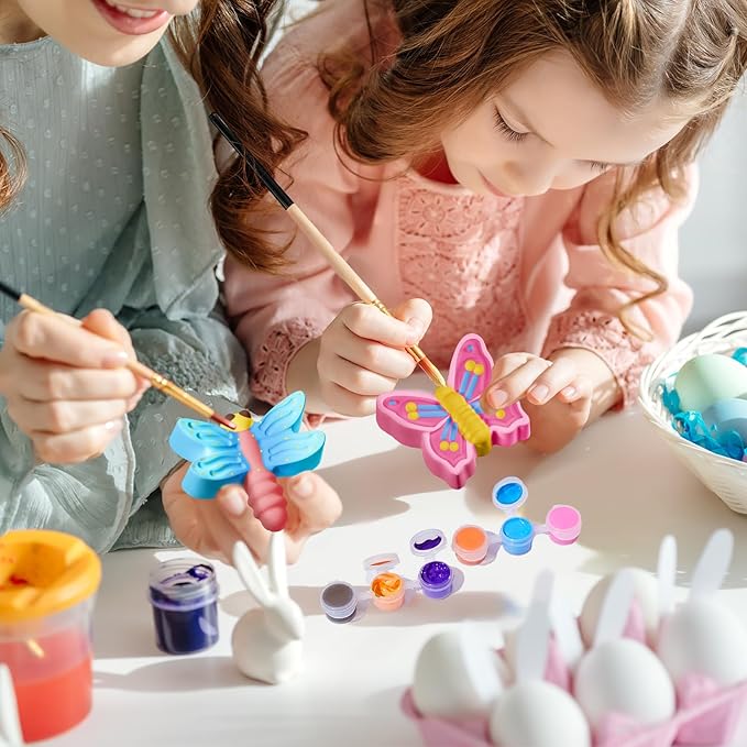 60 Pcs Plaster Painting Fairy Art Party Favors for Kids DIY Statues Craft Butterfly Insect Activities Birthday Supplies with Magnet Brushes Palette Organza Bag Gifts