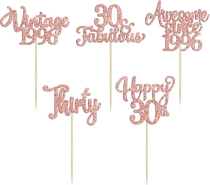 30Pcs Vintage 1995 Cupcake Toppers Glitter Thirty 30 Fabulous Happy 30th Birthday Cupcake Picks Cheers to 30 Years for 30th Birthday Anniversary Party Cake Decorations Supplies Rose Gold