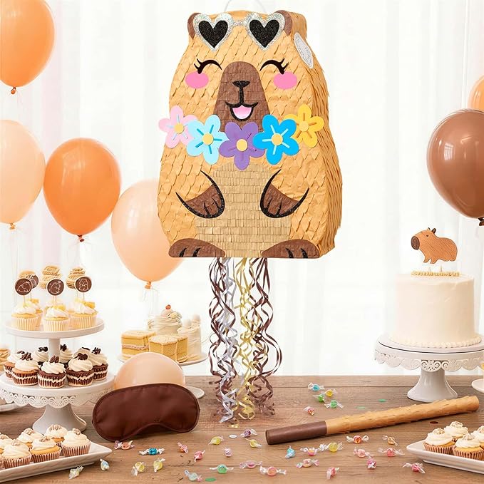 WERNNSAI Capybara Piñata - Animal theme Party Decorations Capybara Piñata with Blindfold and Bat for Kids Cute Birthday Baby Shower Decorations Classroom Party Game Supplies