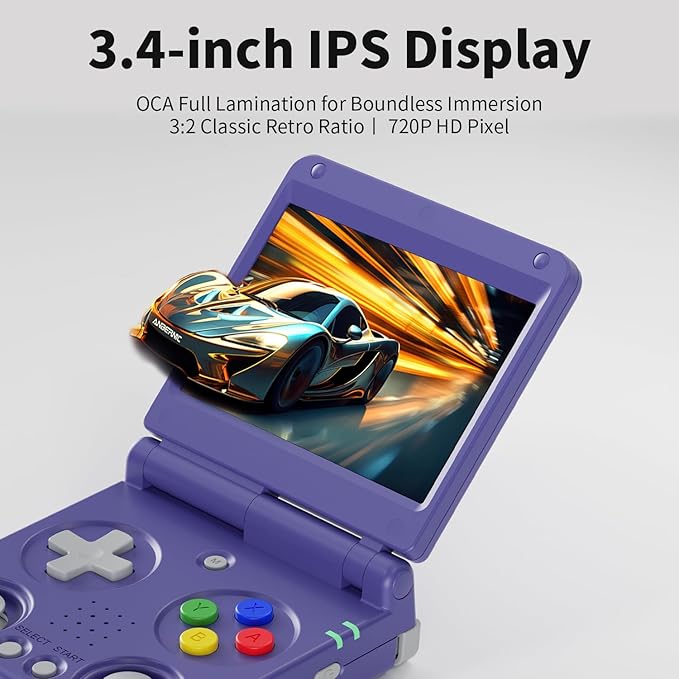 Doriteney Flip Retro Handeld Video Game Console 3.4" IPS Screen 64GB TF Card Preload Electronic Games, Support WiFi Bluetooth HD Indigo Flip