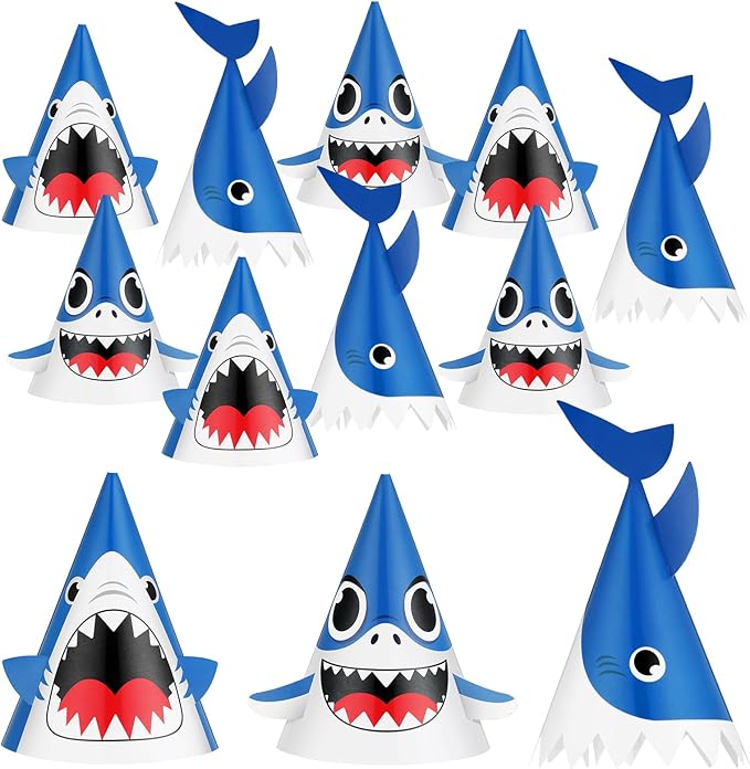 Chinco Shark Party Hats Shark Birthday Hat for Birthday Party Supplies and Decorations, 12. 7 x 7. 9 Inches, 3 Styles