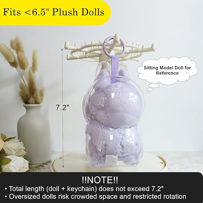 360° Rotating Clear Display Case for 5.9-6.7 Plush Dolls, Collectible Toy, Action Figures, Transparent Dust-Proof Protective Storage Box with Cover, Stackable, Pink