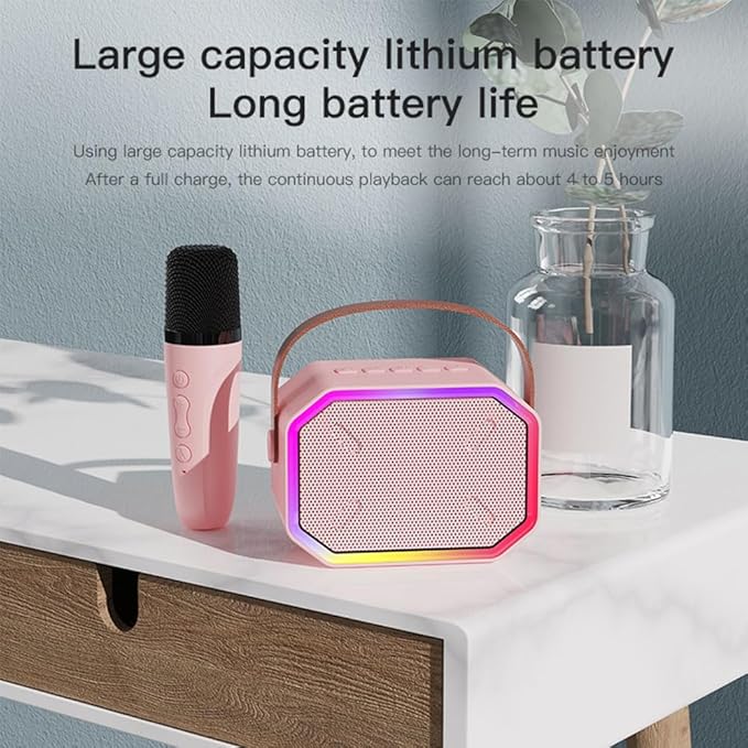 Karaoke Machine for Kids and Adults, Mini Portable Bluetooth Speaker with 2 Wireless Microphones and Lights for Girls Boys Family Home Party (Pinkcolor)