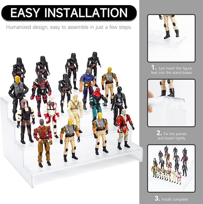 6 inch Acrylic Riser Display Shelf,Clear Action Figures Stands With PEG,4 Tier Toy Collectibles Organizer Compatible with 1/12 Scale Action Figure Toy (Fit For 3.75 inch Vintage SW/GI JOE-Clear)