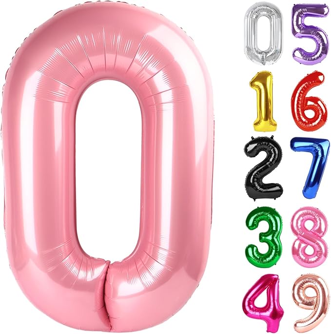 Pearlescent Pink Number 0 Balloon 40 Inch, 0 Balloon Number for 10th 20th 30th 40th 50th 60th Birthday Decorations, Pearlescent Pink Party Supplies