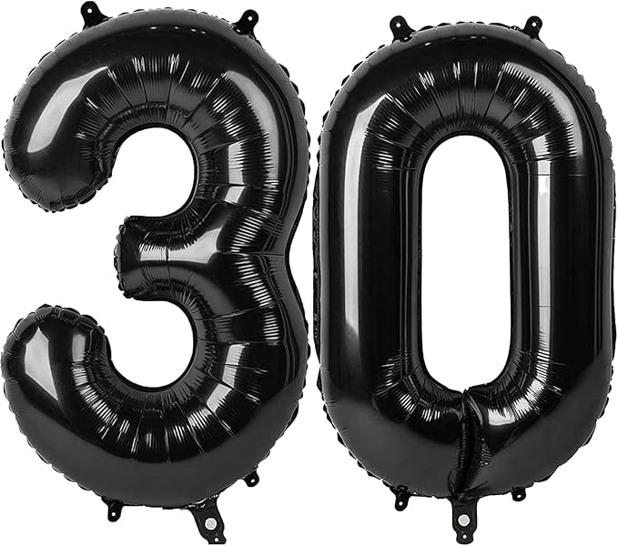 40 Inch Black Number 30 Digital Balloon,Jumbo Mylar Foil Helium Balloon for 30 Balloons for Birthday Party,Wedding Anniversary Party Decorations
