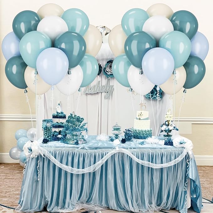 Blue White Balloons Dusty Blue White Beige Balloons 60PCS 12INCH Slate Blue Balloon for Bear Birthday Party Decorations Retro Sage Sea Pastel Blue Helium Latex Balloon for Boho Wedding Baby Shower