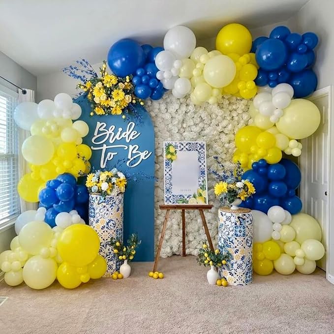 Yellow Blue Balloons, 12Inch Dark Light Blue Yellow and White Latex Balloons with Confetti Helium Balloon for Kids Cartoon Birthday Baby Shower Graduation Ocean Sky Theme Party Decorations