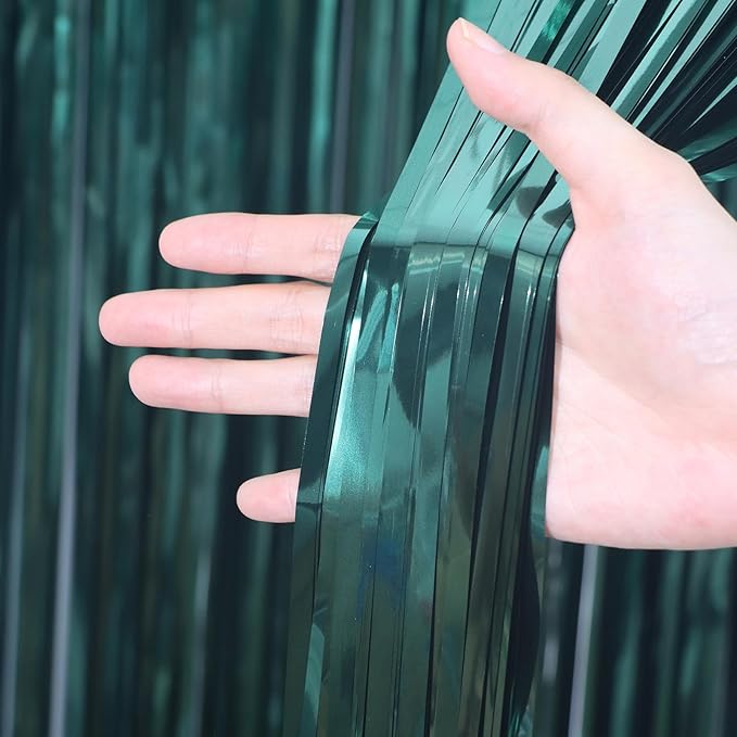 3.3 x 6.6 ft Foil Fringe Backdrop Curtains, Tinsel Streamers Party Decorations, Fringe Backdrop for Birthday, Baby Shower, Gender Reveal, Graduation (3, Retro Green)