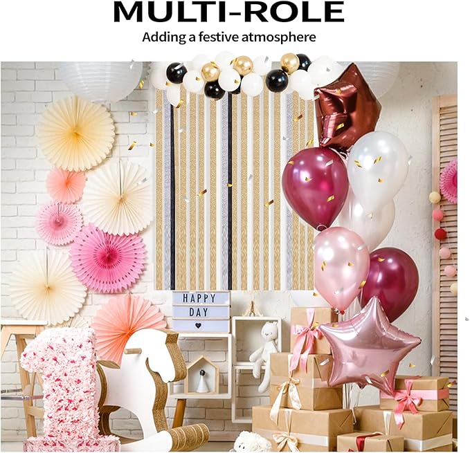 Crepe Paper Streamers 6 Rolls 492ft,Pack of Party Streamers Reel Golden Colors(1.8 Inch x 82 Ft/Roll),for Party Decorations, Birthday Decorations, Baby Shower Decorations and Wedding