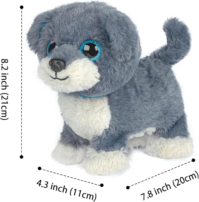 YH YUHUNG Interactive Walking Dog Toy with Leash, Grey Puppy with Blue Ears, Electronic Barking & Tail Wagging Robot Pet, Realistic Stuffed Animal Gift for Kids Boys Girls 3+ (Grey/Blue)