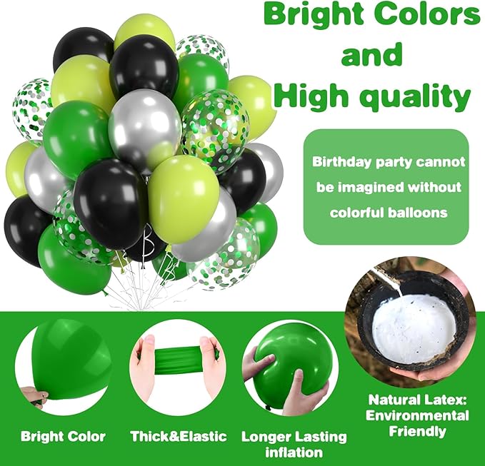 Green and Black Balloons,Green Silver Black Balloon Confetti Balloons for Baby Shower Graduation Soccer Birthday Game Party Decorations
