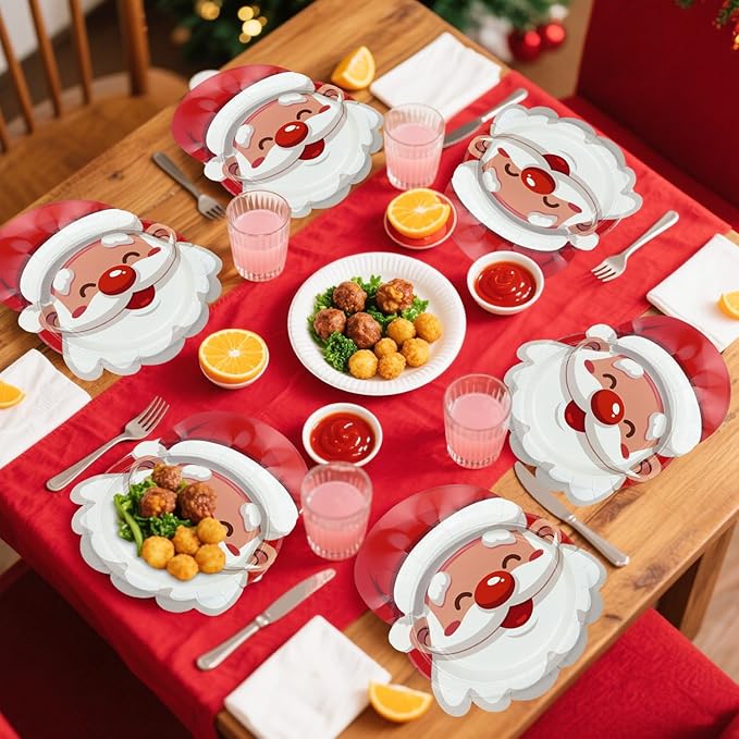 Christmas Plates, 60 Pcs Santa Paper Plates for Merry Christmas Decorations Xmas Winter Holiday Party Supplies