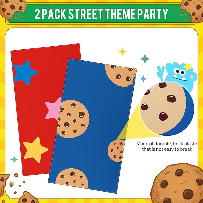 Oudain 2 Sheets Street Theme Birthday Party Decorations Cookie and Star Tablecloth 54 x 108 Inch Plastic Table Covers for Birthday Party Supplies
