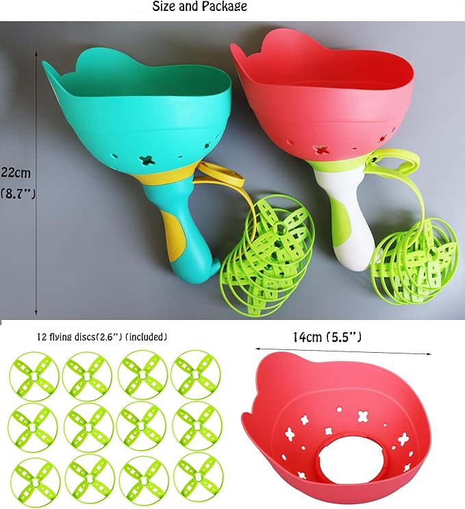 Disc Launcher Toy Kids Yard Flying Spinner Fairy Hover Helicopter Propeller Toy Outdoor Capture Catching Chasing Game Gift for Boy Girl Age 4 5 6 7 8 9 10 with 12 mini Discs