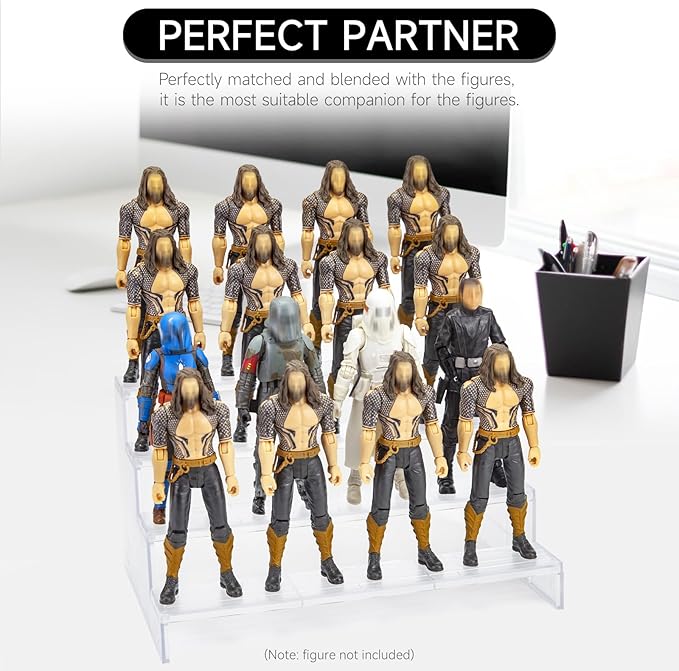 6 inch Acrylic Riser Display Shelf,Clear Action Figures Stands With PEG,4 Tier Toy Collectibles Organizer Compatible with 1/12 Scale Action Figure Toy (Only Fit For 6 inch SW Black Series Figure Toy-Clear)