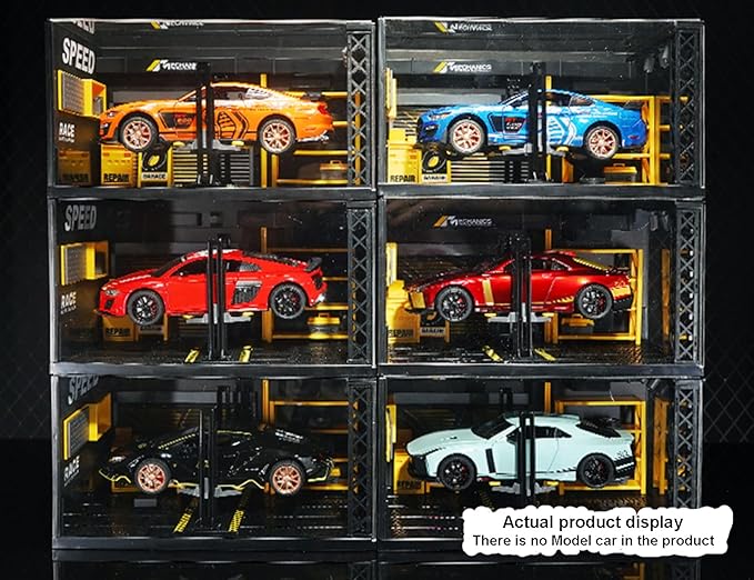 PVC Display Case DIY Simulation Scenario Die-cast Model with LED Light, Garage Scene Model for Motorcycle Car Models Collectibles Assemble (10x6x5inch)