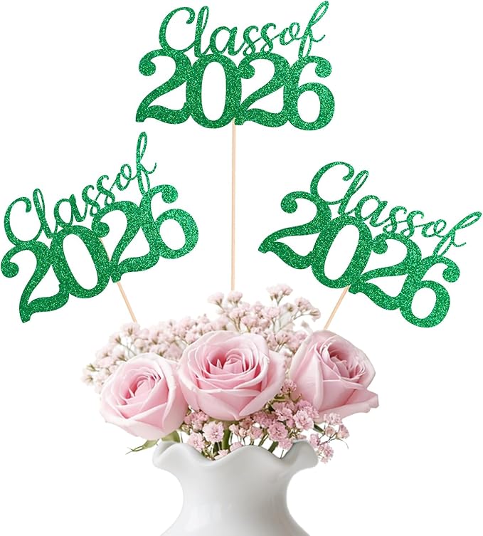 Green Class of 2026 Double-sided Graduation Table Centerpieces, 12 Pcs Grad Party Decorations with Sticks, Graduation 2026 Party Supplies for Table Decor