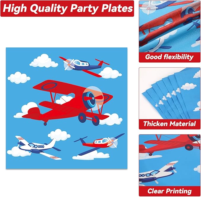 Qyeahkj 50 Guests Airplane Party Plates and Napkins Tableware Set Plane Birthday Party Supplies Blue Helicopter Dinnerware Favors Decorations for Baby Shower Boys Kids