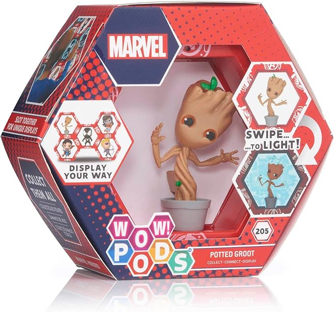 Wow! PODS Marvel Avengers Collection - Potted Groot | Superhero Light-Up Bobble-Head Figure | Official Marvel Collectable Toys & Gifts | Number 205 in Series, Beige, 4 inches