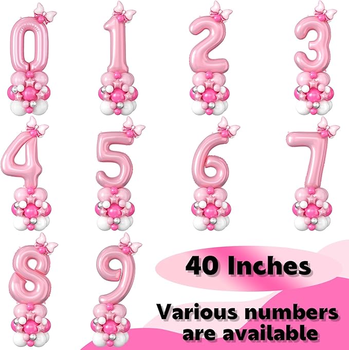 40 Inch Pink Number 0 Balloon Pastel Pink White Number Zero Foil Balloon Tower for 10th 20th 30th 40th 50th 60th 70th Birthday Party Decorations Large Digit Balloons Stack for Baby Girls Women