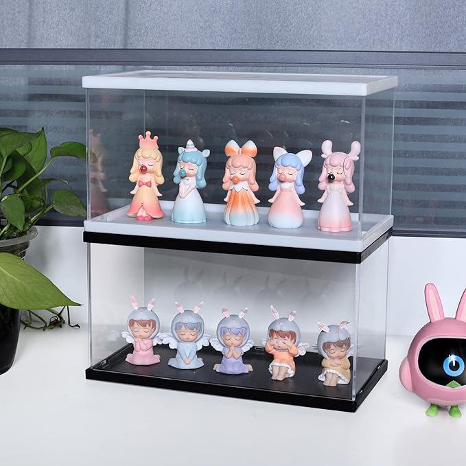 BCYC Acrylic Display Case with Black Lid and Base,Transparent Dustproof Protection Box for Toy Dolls, Souvenirs, Models Collection (11.8 X 6.4 X 6.1 in) (White)