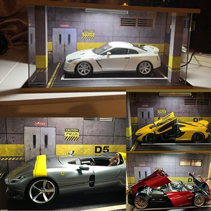 Display Case for 1/18 Diecast Cars,Acrylic Display Case for 1/12 Scale Toy Motorcyle with LED Lighting,D5-3 Open Side Grey