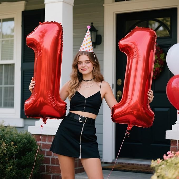 40 Inch Red Number 11 Digital Balloon,Jumbo Mylar Foil Helium Balloon for 11 Balloons for Birthday Party,Wedding Anniversary Party Decorations