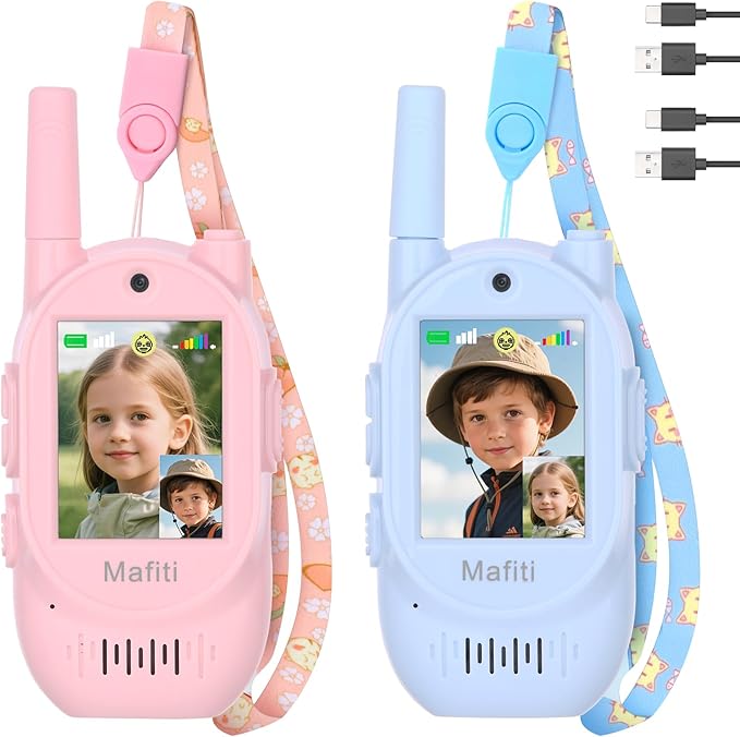 Mafiti Video Walkie Talkies for Kids 2 Pack Rechargeable 1000 Feets Long Range Toddler Toys Birthday Gifts for 3 4 5 6 7 8 Year Old Boys Girls (Blue+Pink)
