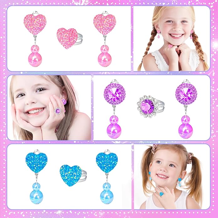 Kids Play Jewelry Sets, Princess Toys for Girls 4-6, 29 Pcs Little Girl Costume Jewelry, Unicorn Necklaces, Bracelets, Rings, Earrings, Dress Up Birthday Easter Gifts for Kids Pretend Play Party Favor